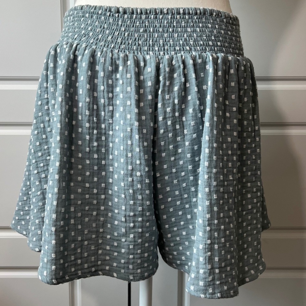 Free People Gauze Skirt Smocked Waist Drawstring Polka Dot Blue XS - Picture 3 of 10